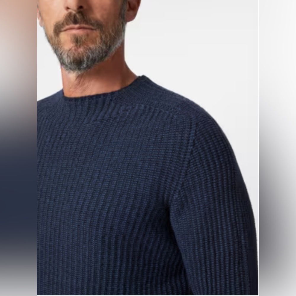 Farhi navy chunky knit front/fine knit back lambswool/angora blend sweater Large